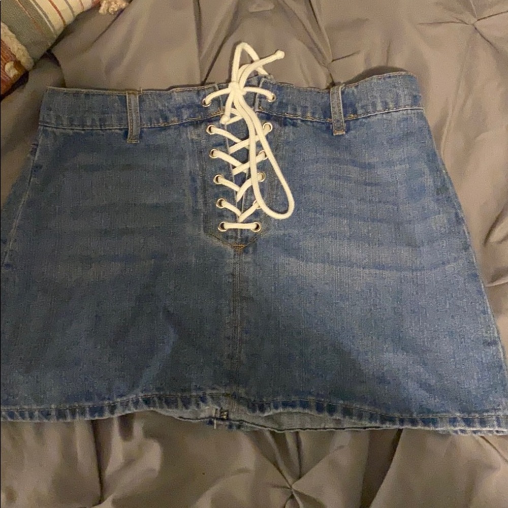 lace up denim skirt